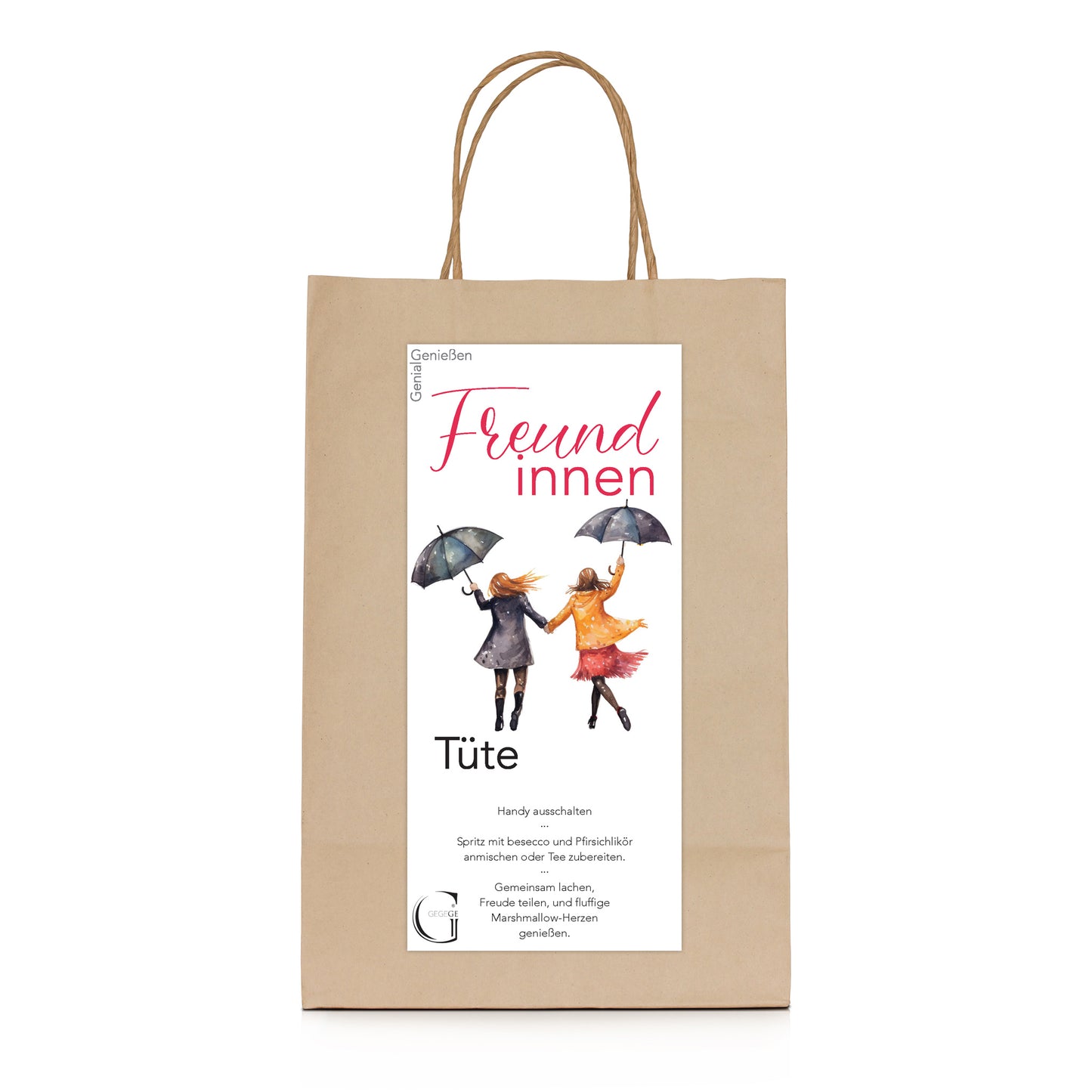 Genussvolle Freundinnen Geschenktüte von Genial Genießen mit ausgewählten Getränken, Tee und Süßigkeiten für besondere gemeinsame Momente