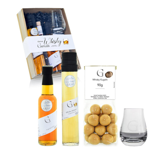 Hochwertiges Whisky Geschenkset von Genial Genießen mit Tullibardine Single Malt, Whisky-Feinkost und Glas für echte Whisky Liebhaber