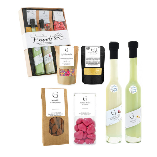 Hochwertige Geschenkbox von Genial Genießen für Freunde mit feinen Delikatessen und geschmackvollen Überraschungen in dekorativer Verpackung.