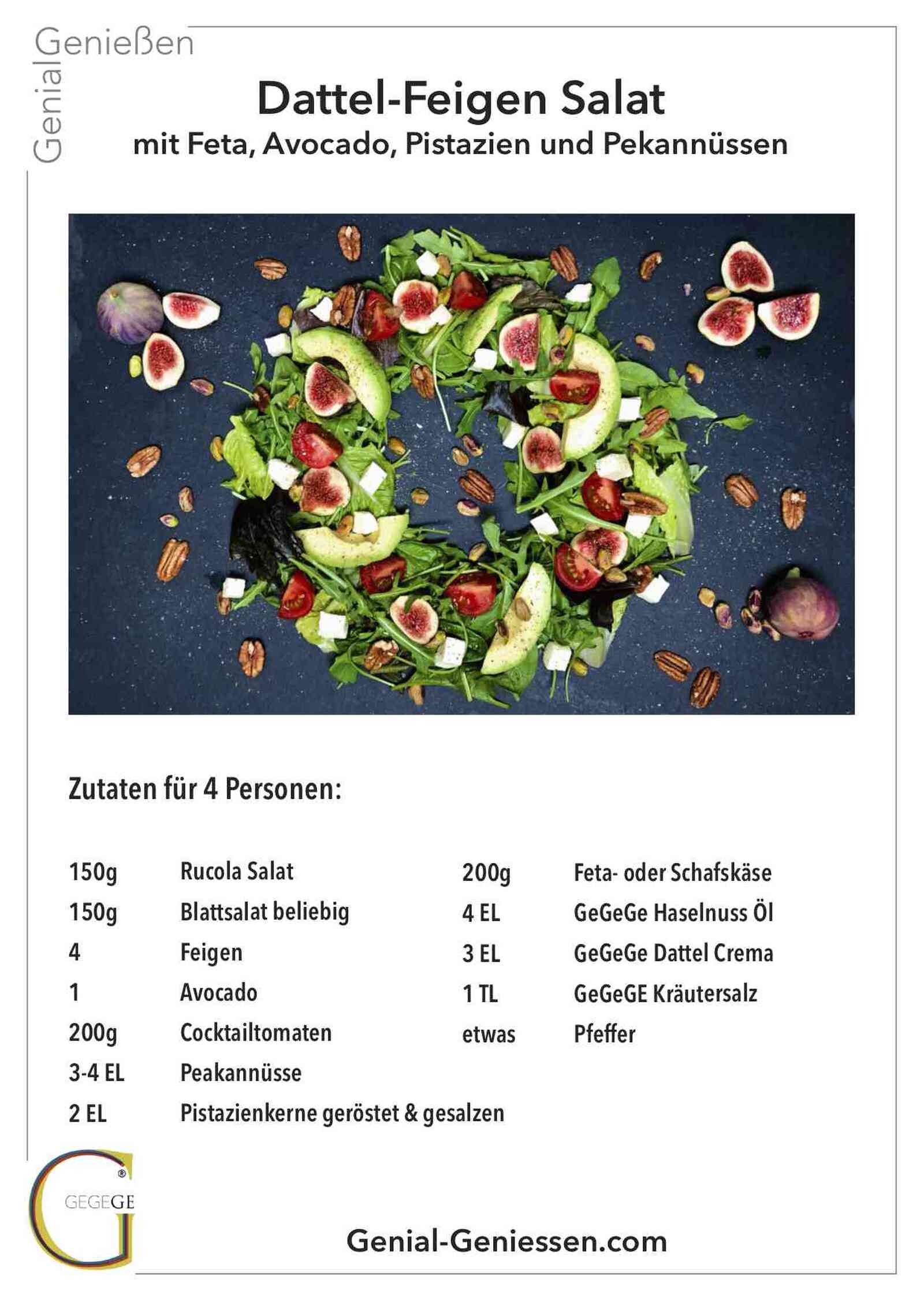 Dattel-Feigen Salat mit Feta, Avocado, Pistazien und Peakannüssen-Rezeptkarte-Layout 1
