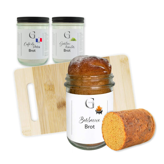 Brotbackmischung Sparset 3 Sorten mit Schneidebrett
