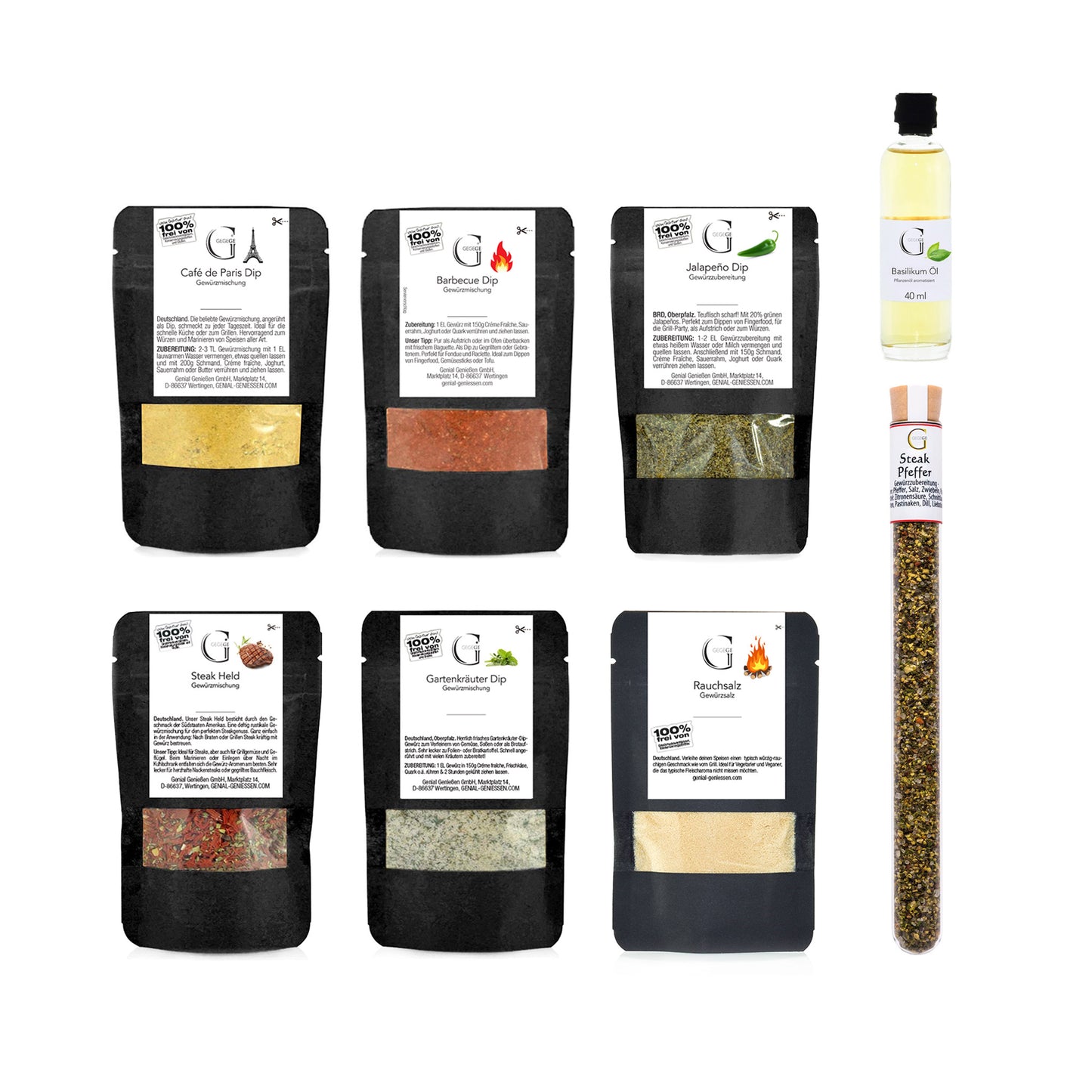 Genussvolles Grill-Adventskalender-Set von Genial Genießen mit 24 liebevoll zusammengestellten Überraschungen aus BBQ-Spezialitäten, Gewürzen und kleinen Feinkostprodukten.