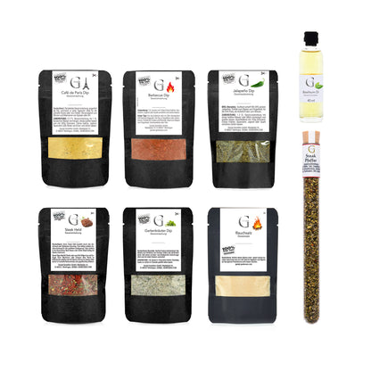 Genussvolles Grill-Adventskalender-Set von Genial Genießen mit 24 liebevoll zusammengestellten Überraschungen aus BBQ-Spezialitäten, Gewürzen und kleinen Feinkostprodukten.