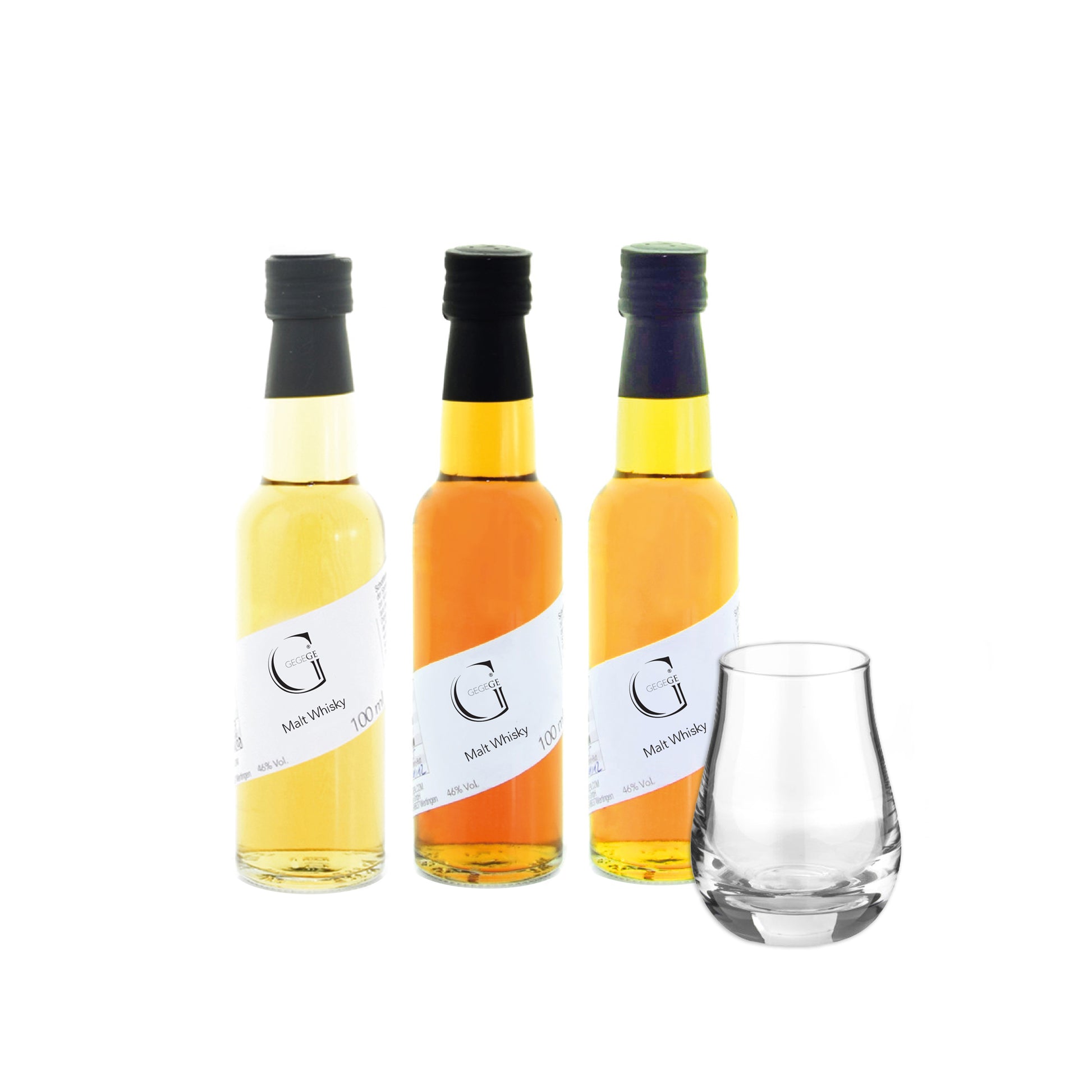 Genussvolles Whisky Geschenkset von Genial Genießen mit mehreren Single Malt Whiskys und Glas im dekorativen Präsentkoffer, ideal für Whisky-Tastings zu Hause oder als Geschenk.