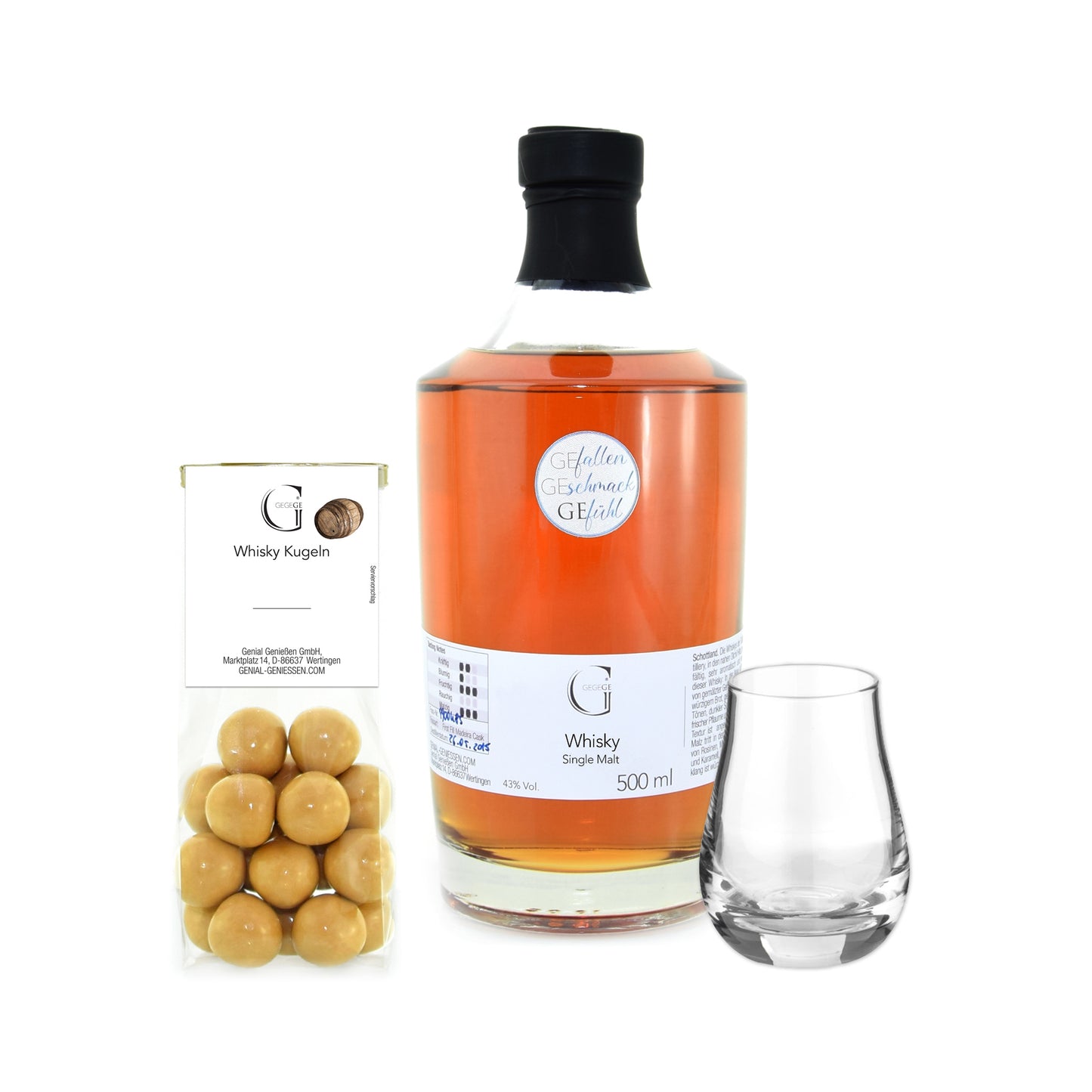 Genial Genießen Whisky Set mit ausgewähltem Single Malt Whisky, passendem Whiskyglas und Zubehör in exklusiver Koffer-Geschenkverpackung für besondere Anlässe.