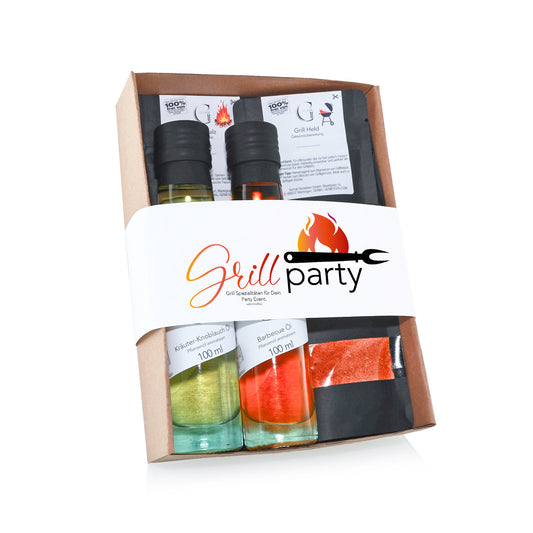 Grillparty Geschenkset von Genial Geniessen mit Grillgewürzen, Ölen und BBQ-Spezialitäten in edler Geschenkverpackung