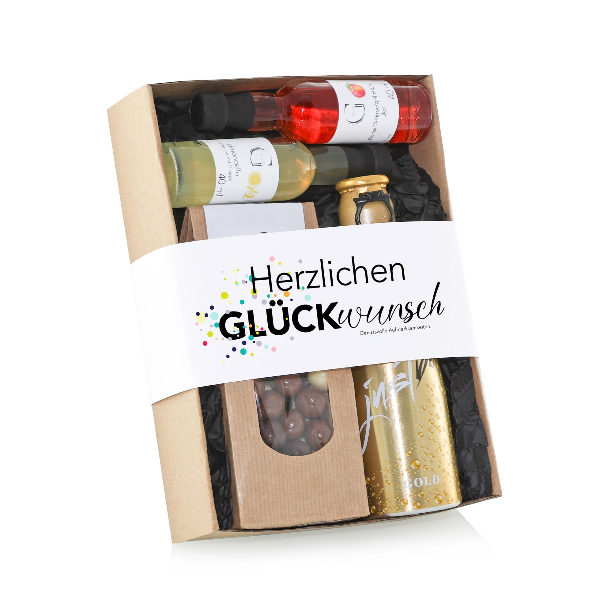 Herzlichen Glückwunsch Geschenkbox von Genial Genießen mit kulinarischen Spezialitäten für besondere Anlässe und Feierlichkeiten