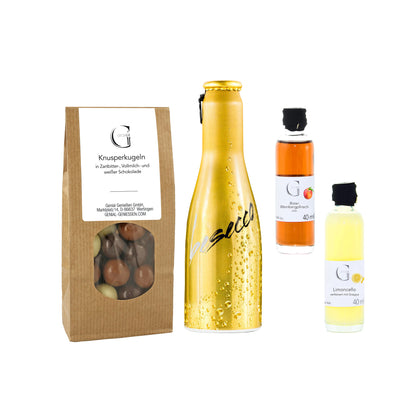 Genuss Geschenkset von Genial Genießen zum Gratulieren mit Balsamico, Gewürzen und ausgewählten Feinkostspezialitäten