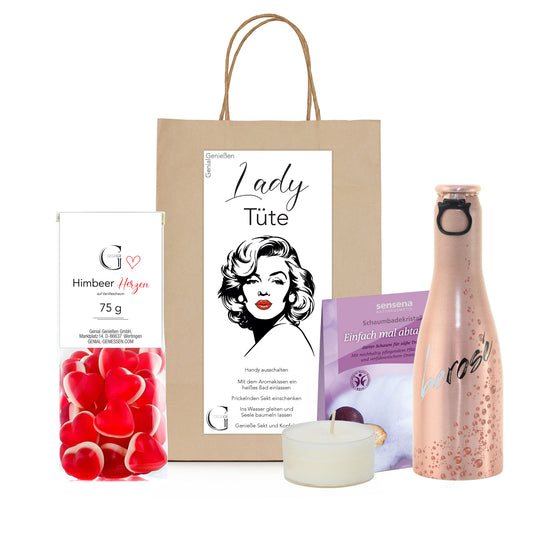 Genial Genießen Lady Tüte als liebevoll zusammengestelltes Geschenkset mit ausgewählten Genuss- und Wellnessprodukten