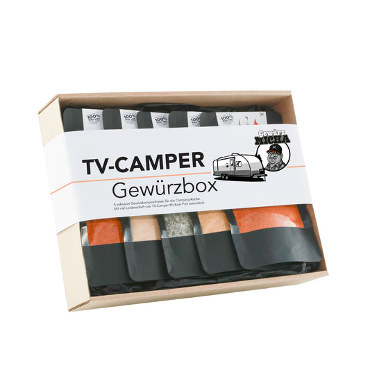 Genial Genießen TV-Camper Gewürzbox by Gewürz-Micha mit fünf exklusiven Gewürzmischungen in hochwertiger Geschenkverpackung