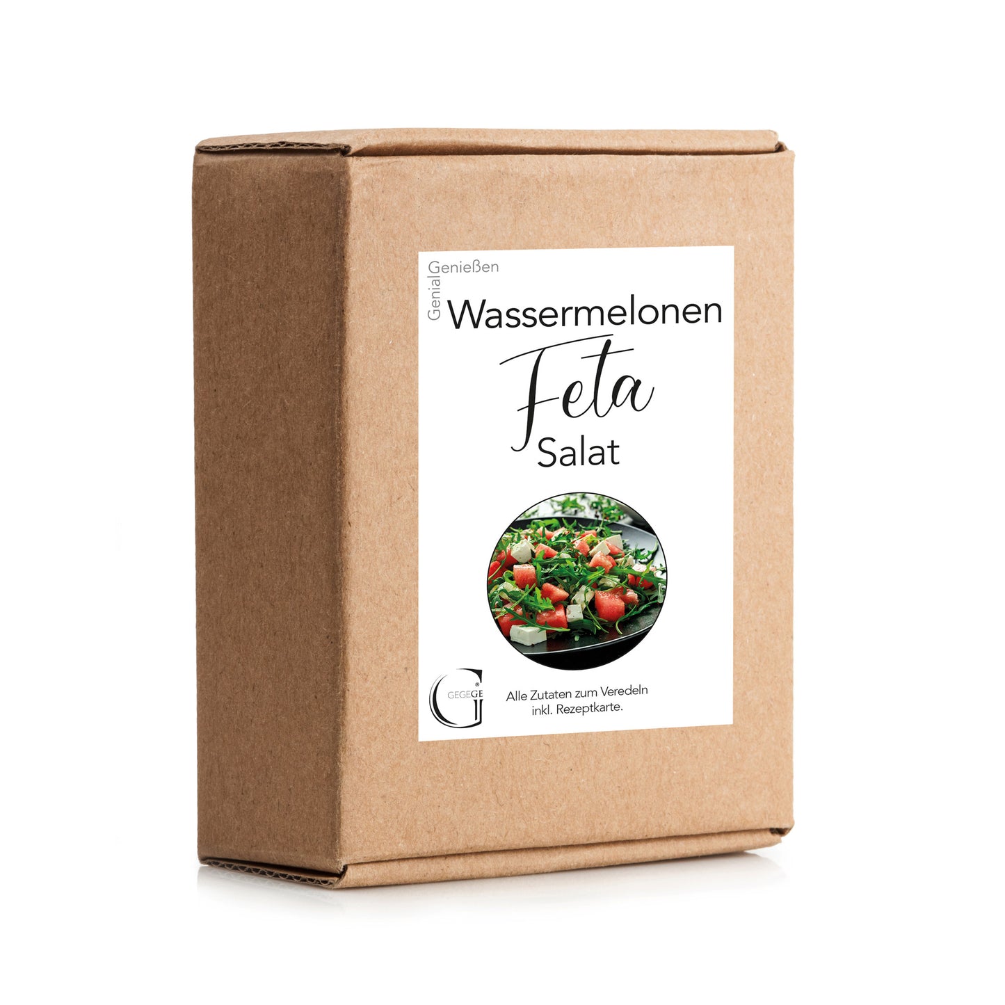 Wassermelonen-Feta Salat-Box von Genial Genießen mit ausgewählten Feinkostspezialitäten für einen erfrischenden Sommersalat aus Wassermelone und Feta mit feinem Dressing.