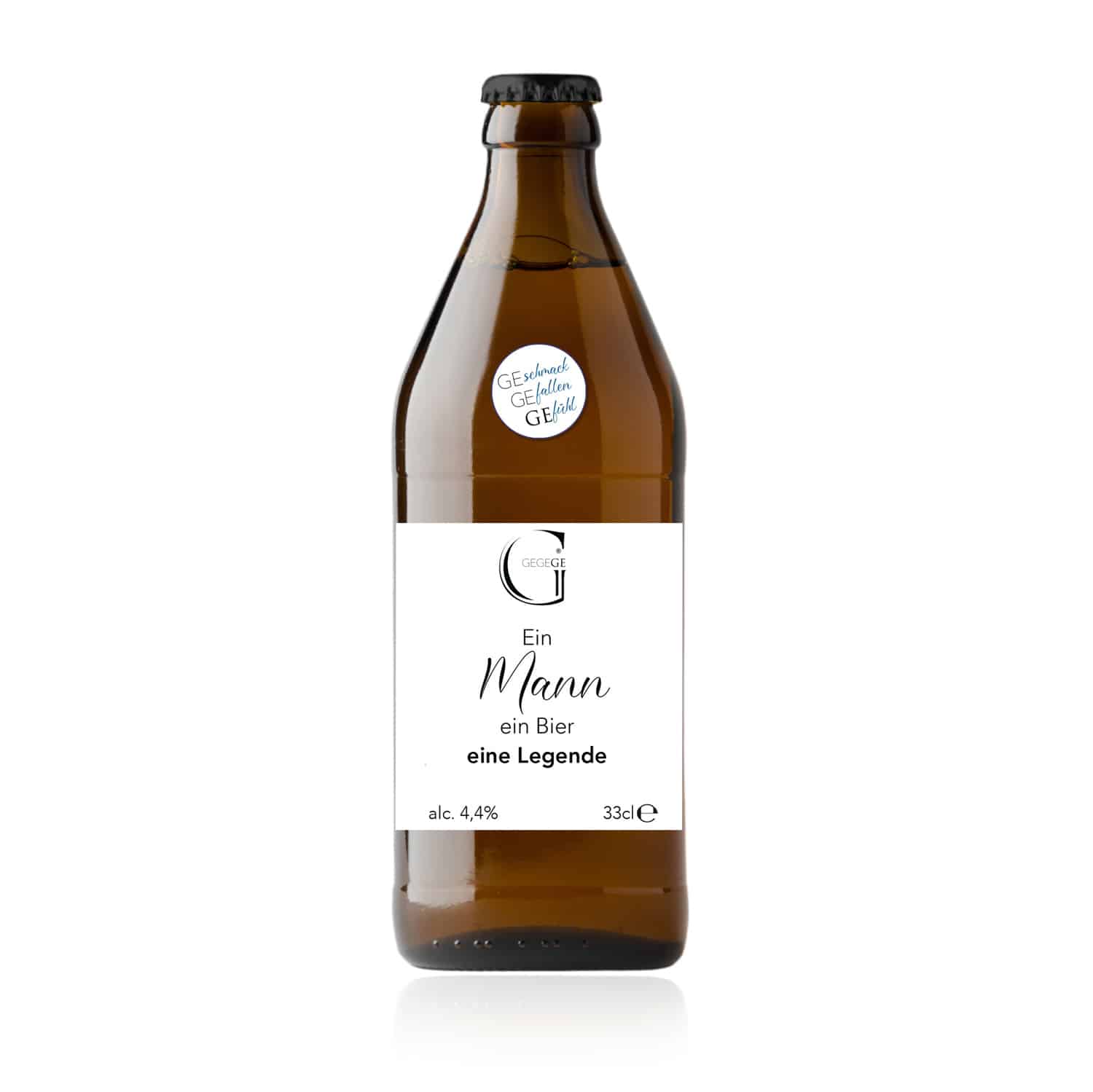 Bier mit Spruch. Ein Mann ein Bier eine Legende klein.