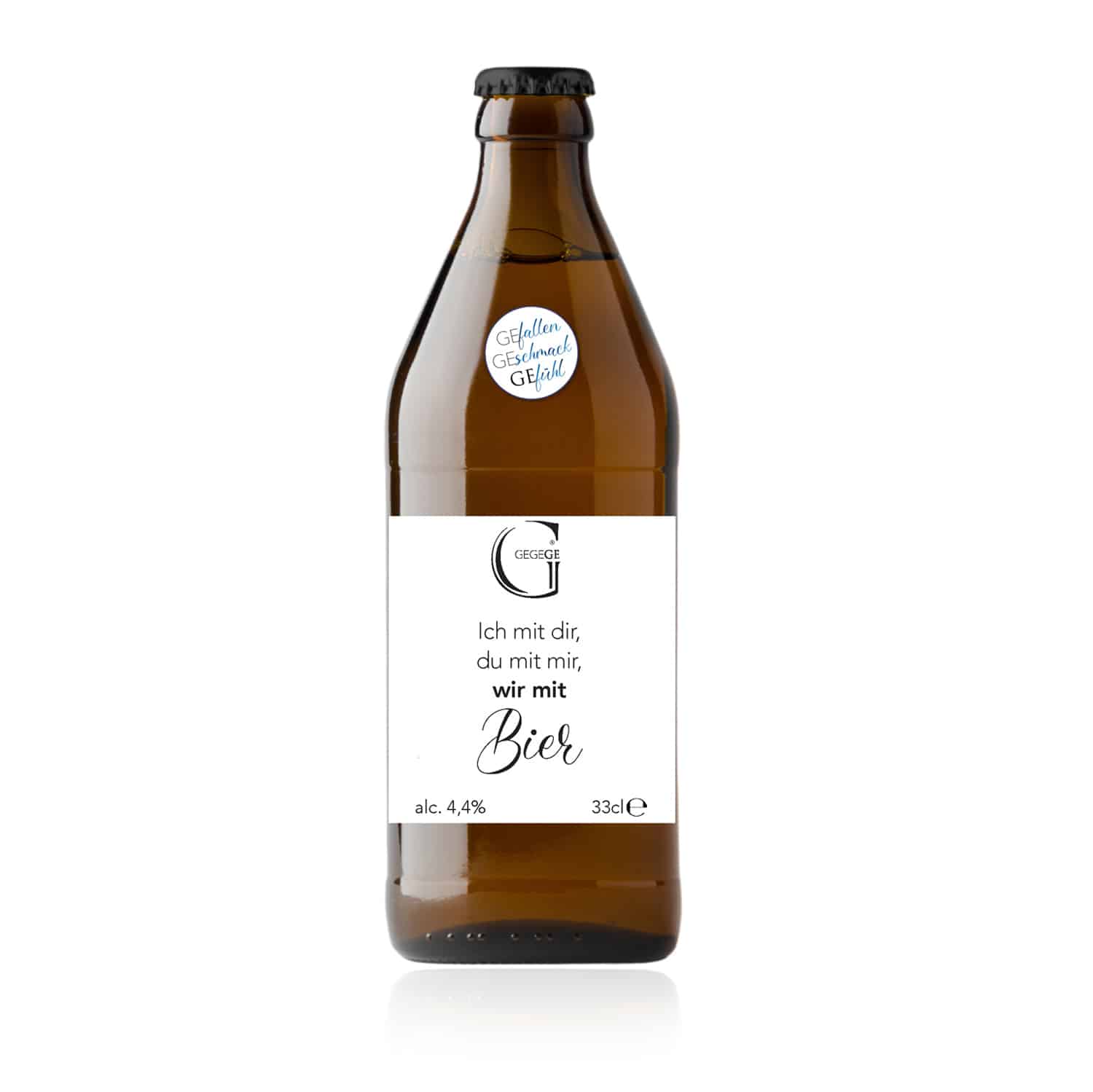 Bier mit Spruch. Ich mit dir du mit mir wir mit Bier klein.